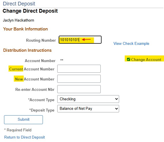 Change Direct Deposit screenshot
